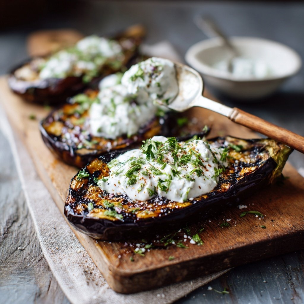Gegrillte Auberginen Mit Kräuterjoghurt