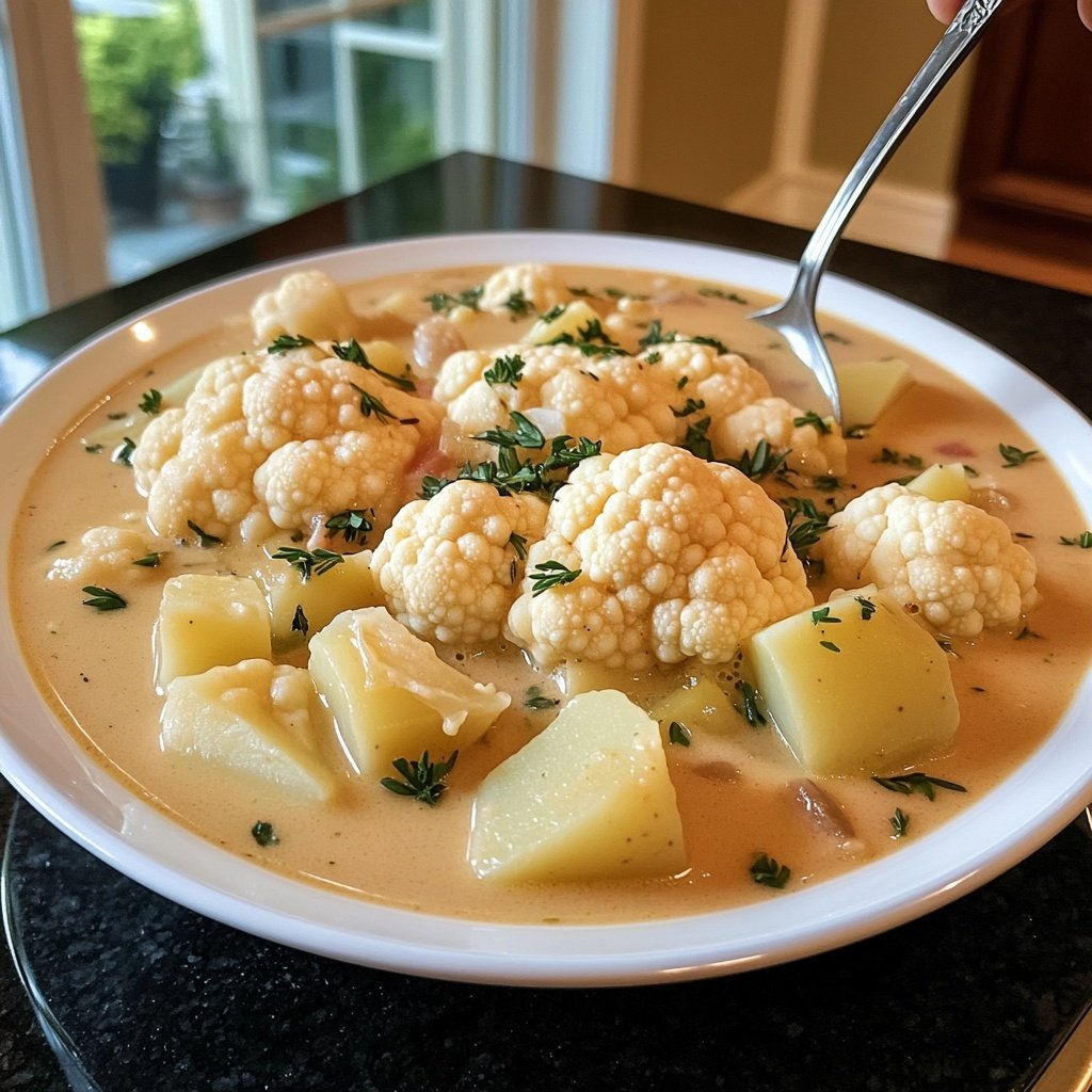 Blumenkohlsuppe mit Kartoffeln und Kräutern