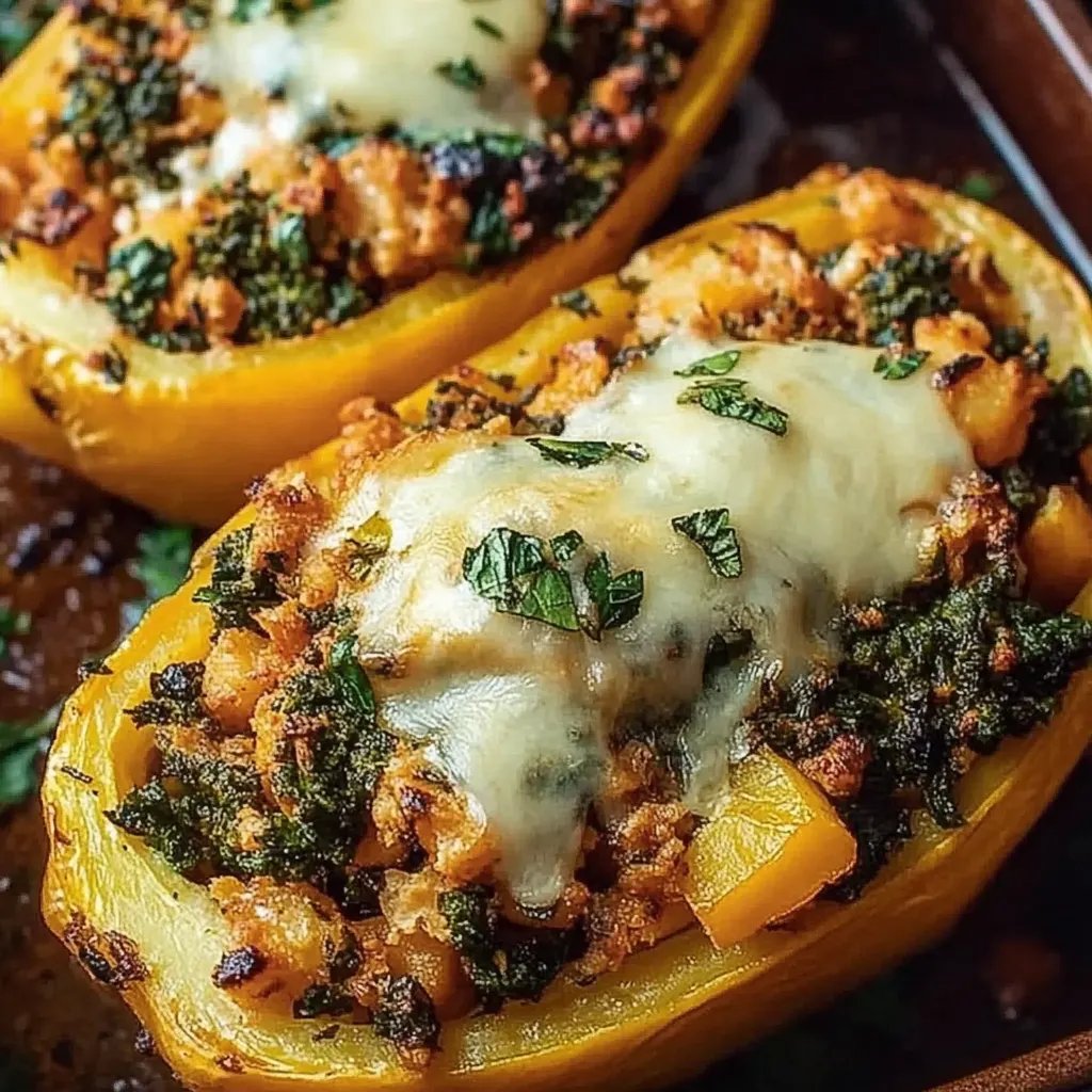 Vegetarisch gefüllter Kürbis aus dem Ofen