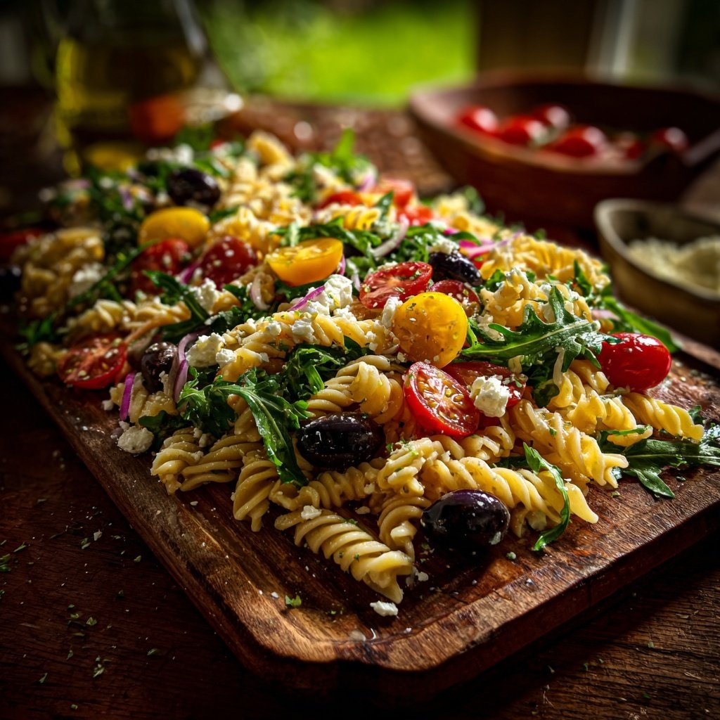 Mediterraner Nudelsalat Mit Rucola Und Feta